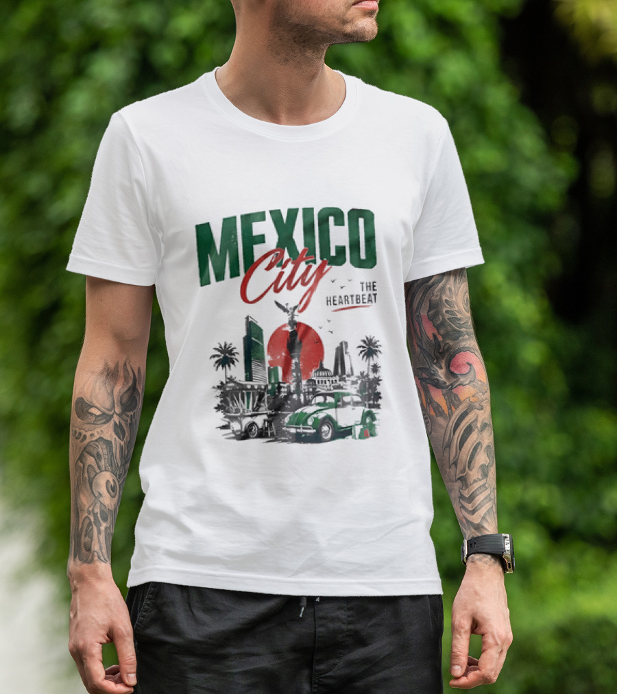 Mexico City Skyline Angel Of Independence Vibrant Heartbeat Landscape T-Shirt