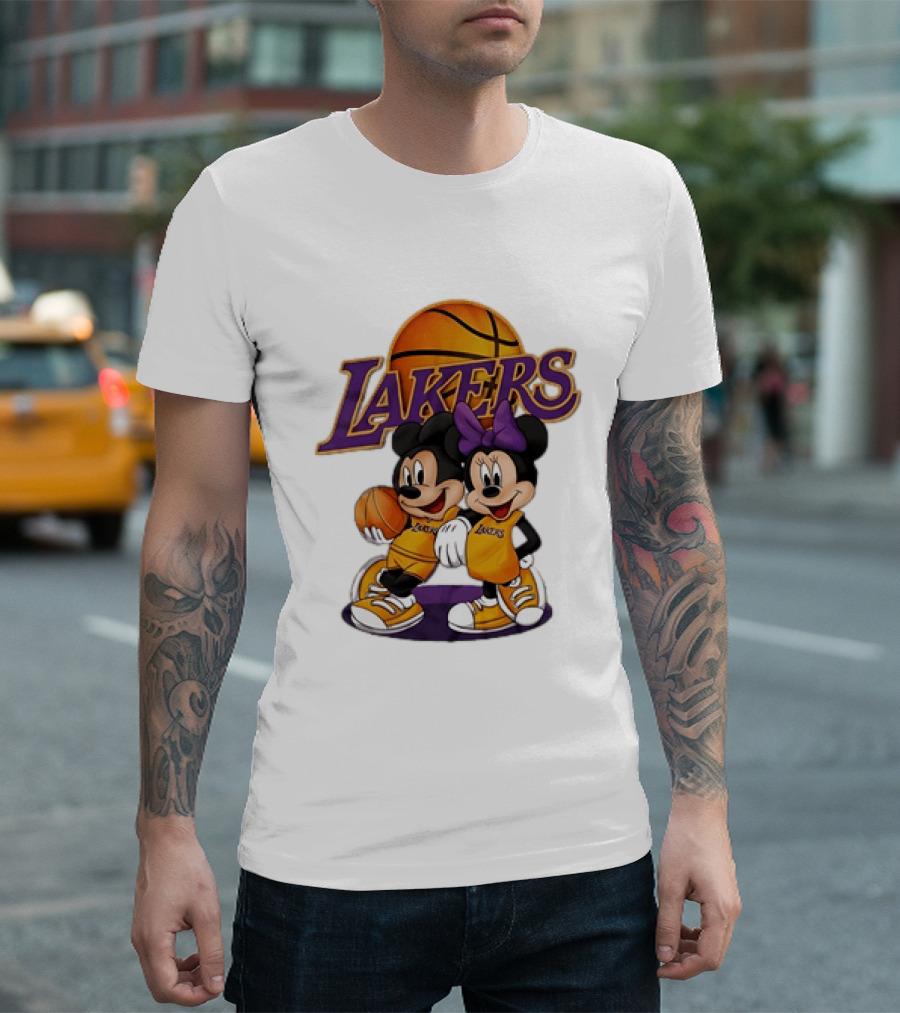 Mickey Mouse Los Angeles Lakers Basketball Crossover With Minnie Mouse T-Shirt