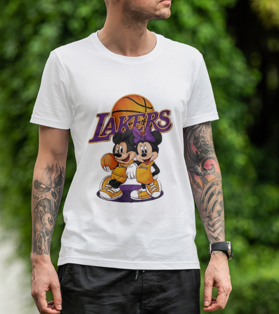 Mickey Mouse Los Angeles Lakers Basketball Crossover With Minnie Mouse T-Shirt