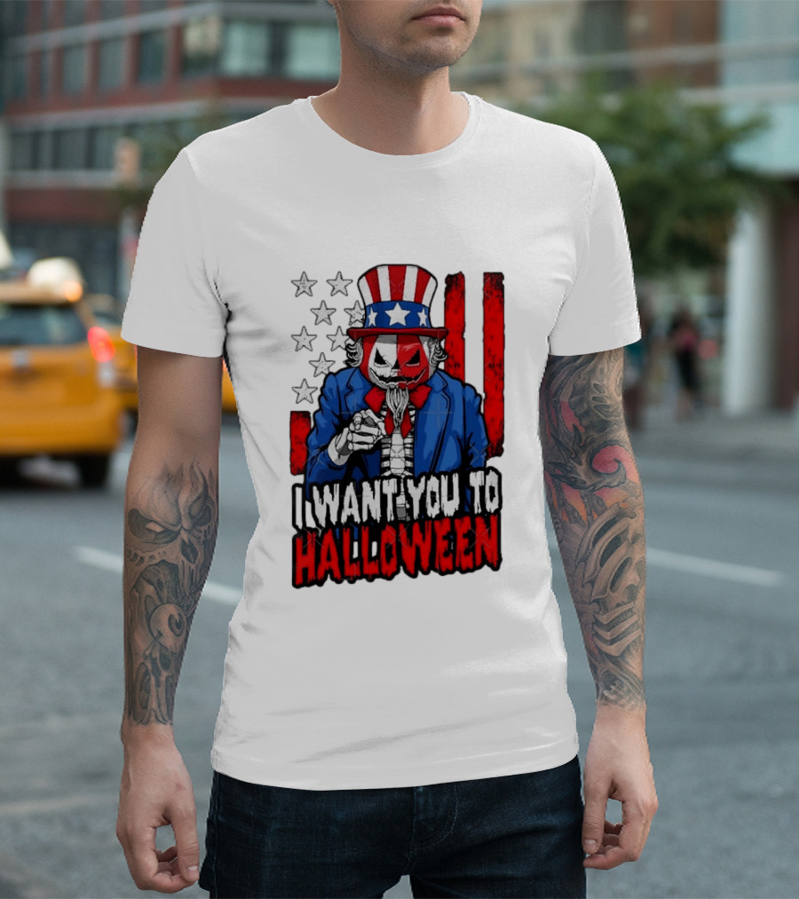 USA Patriotic Zombie Uncle Sam Pumpkin I Want You To Halloween T-Shirt