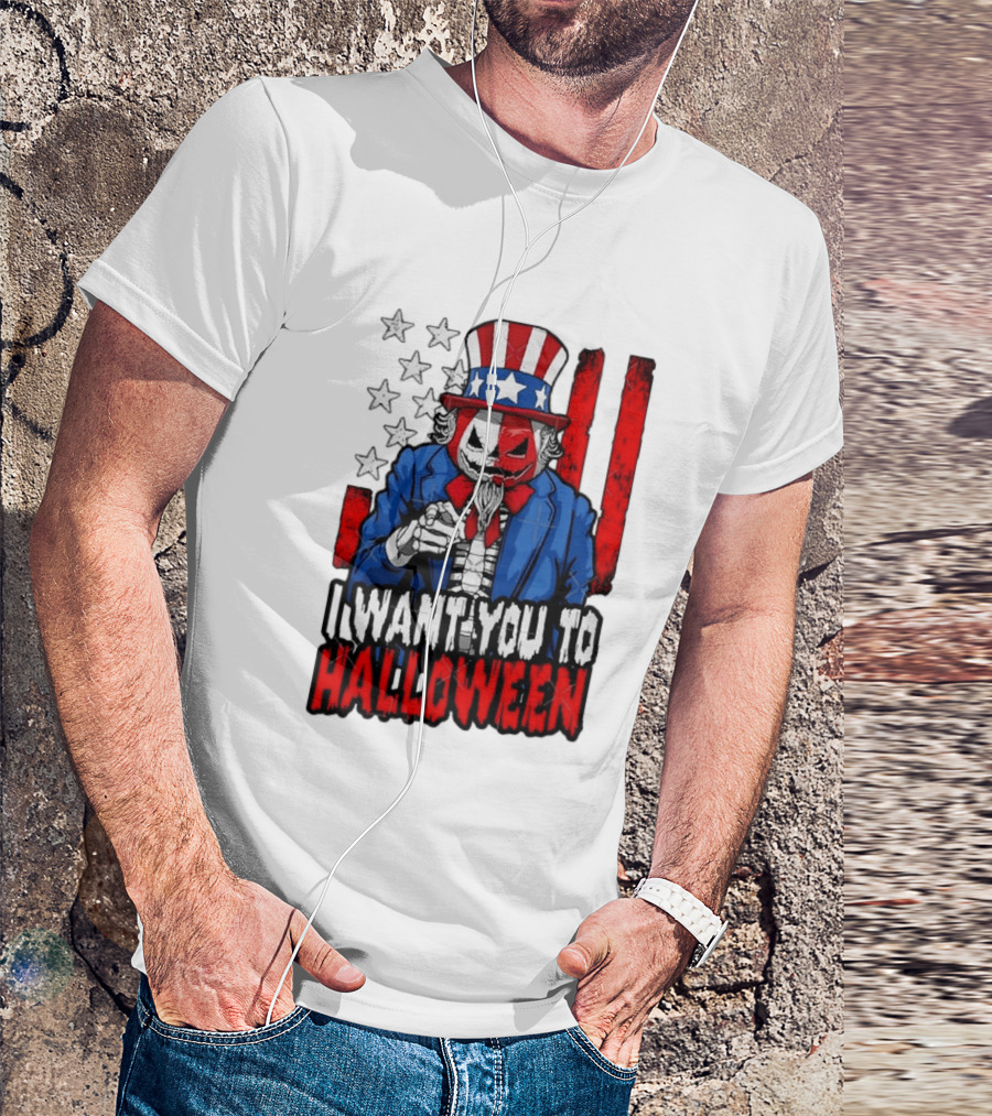 USA Patriotic Zombie Uncle Sam Pumpkin I Want You To Halloween T-Shirt