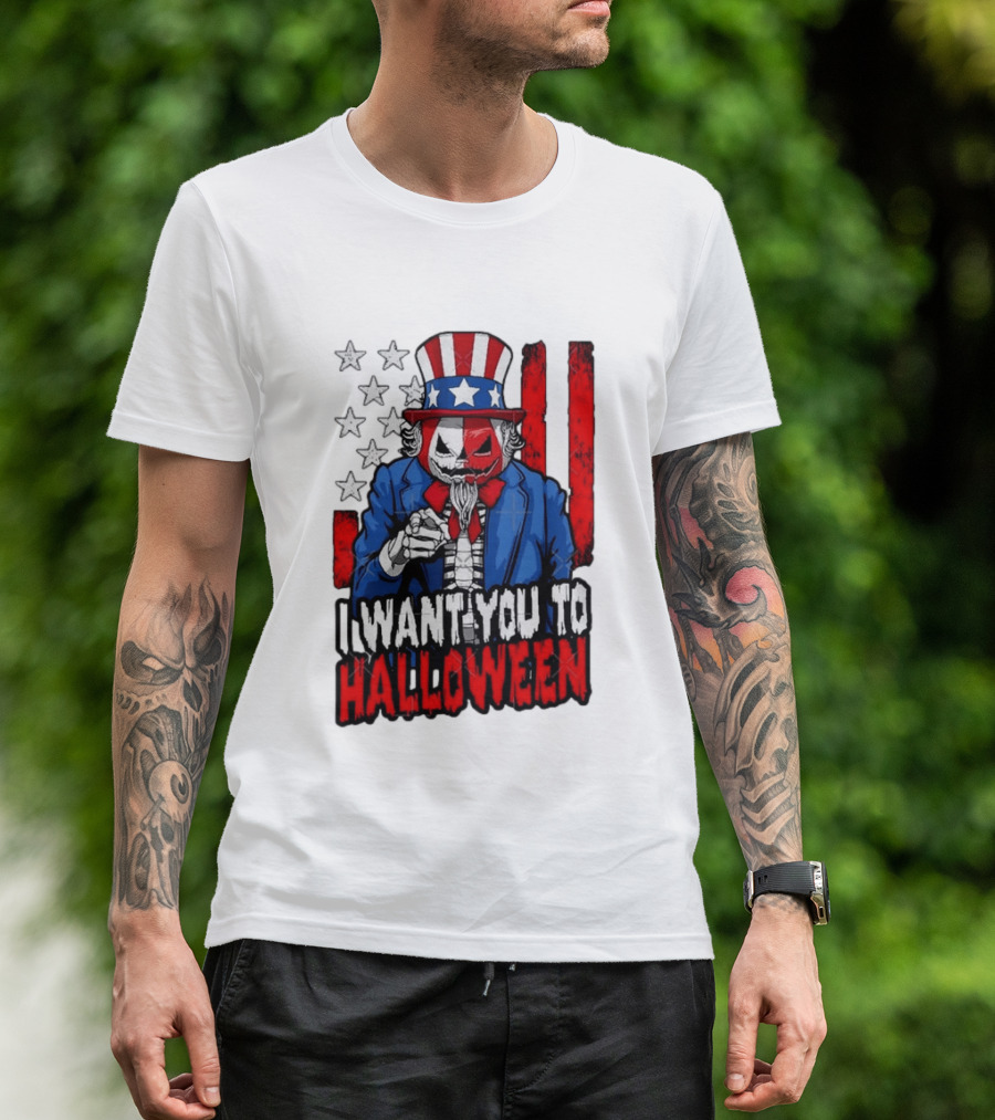 USA Patriotic Zombie Uncle Sam Pumpkin I Want You To Halloween T-Shirt
