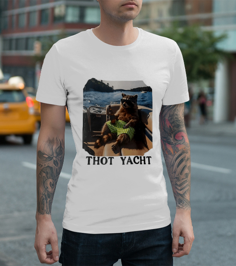 Raccoon Relaxing Thot Yacht Boat Adventure T-Shirt