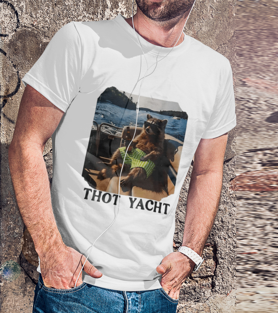 Raccoon Relaxing Thot Yacht Boat Adventure T-Shirt