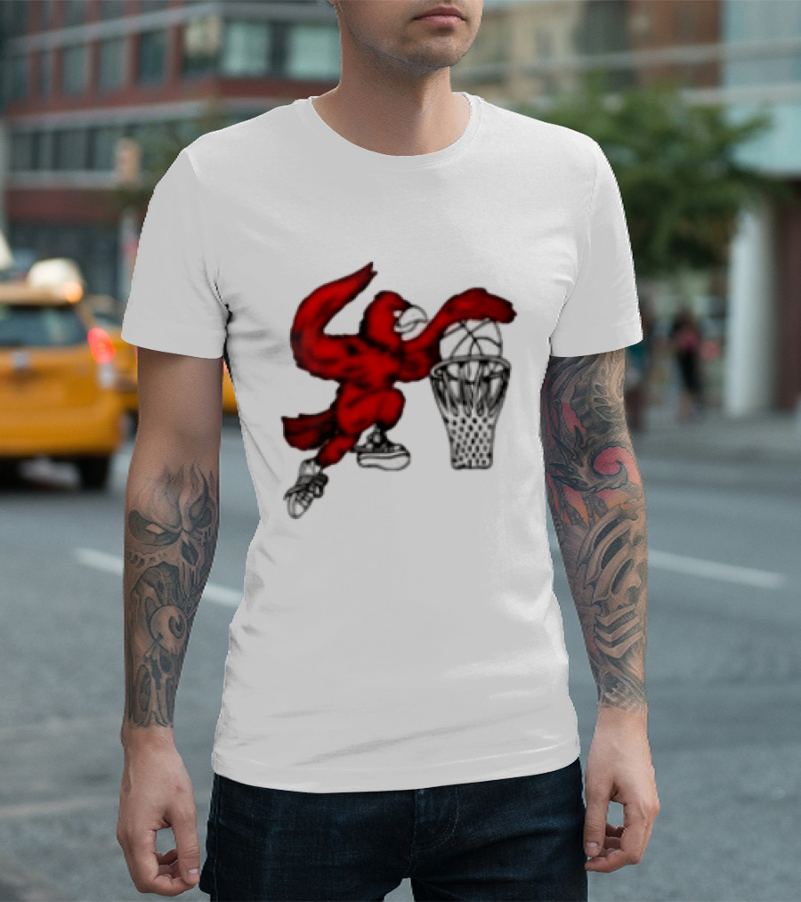 Red Cardinal Bird Dunking Basketball T-Shirt