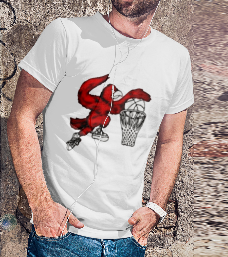 Red Cardinal Bird Dunking Basketball T-Shirt