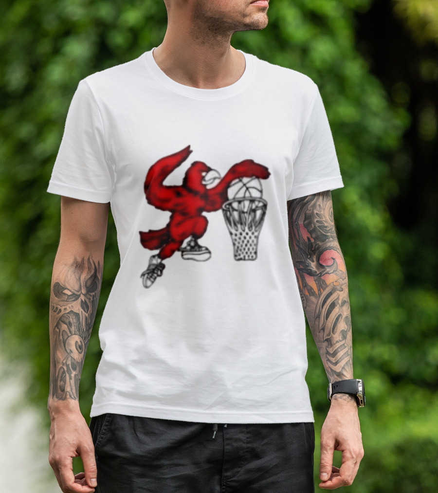 Red Cardinal Bird Dunking Basketball T-Shirt