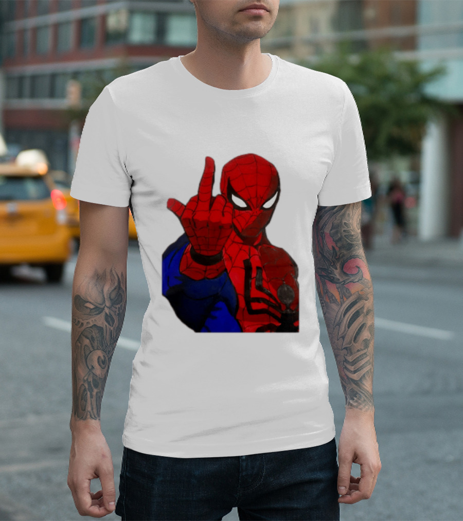 Spider Man Middle Finger Gesture Iconic Superhero Attitude T-Shirt