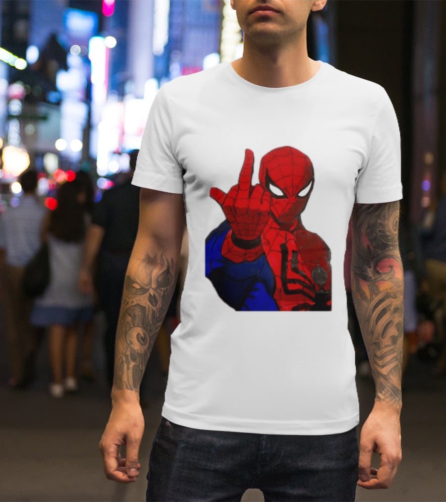 Spider Man Middle Finger Gesture Iconic Superhero Attitude T-Shirt