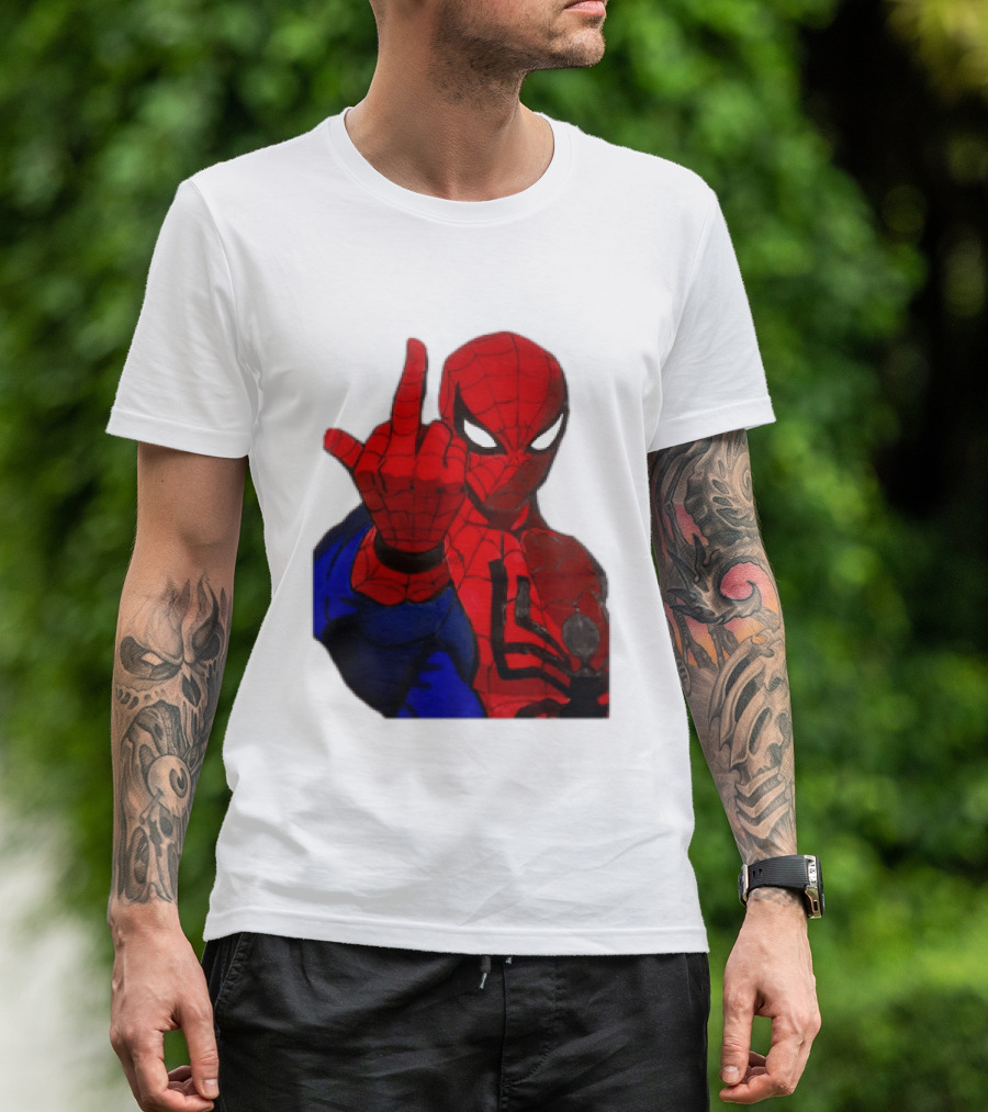 Spider Man Middle Finger Gesture Iconic Superhero Attitude T-Shirt