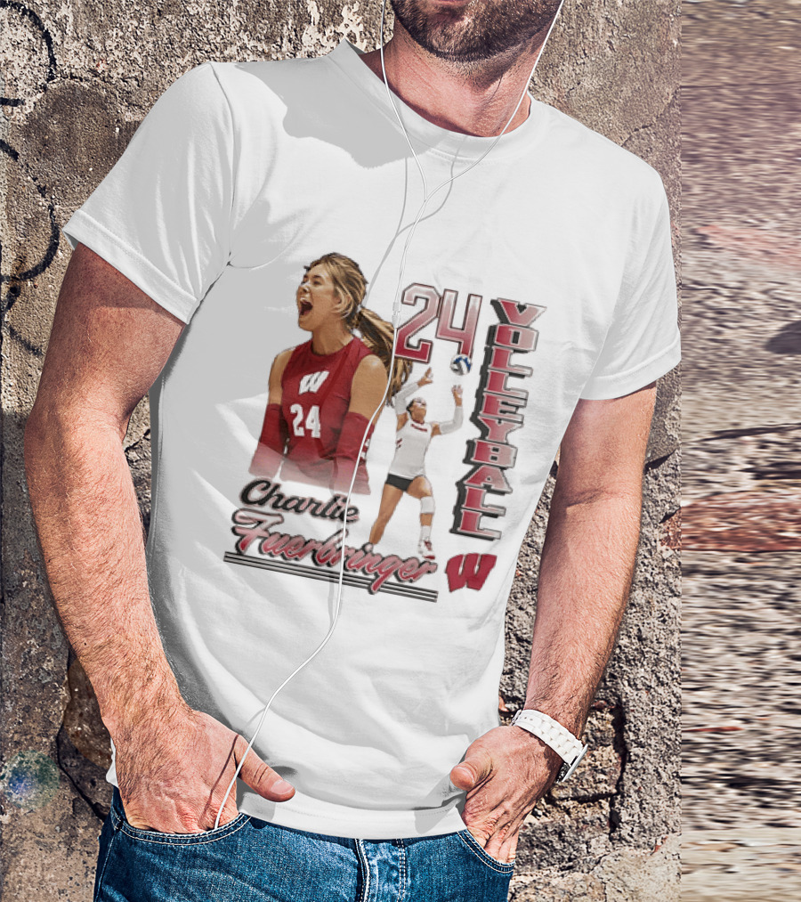 Wisconsin Badgers Charlie Fuerbringer Volleyball Number 24 T-Shirt
