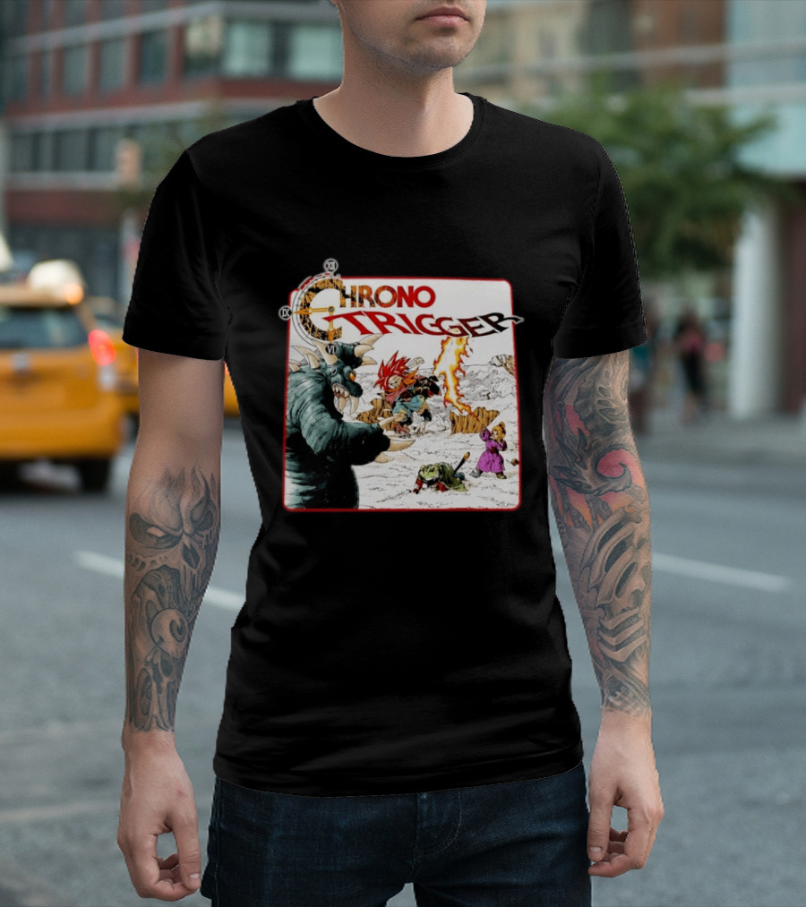 Chrono Trigger Iconic Gaming Adventure Characters And Battle Scene T-Shirt
