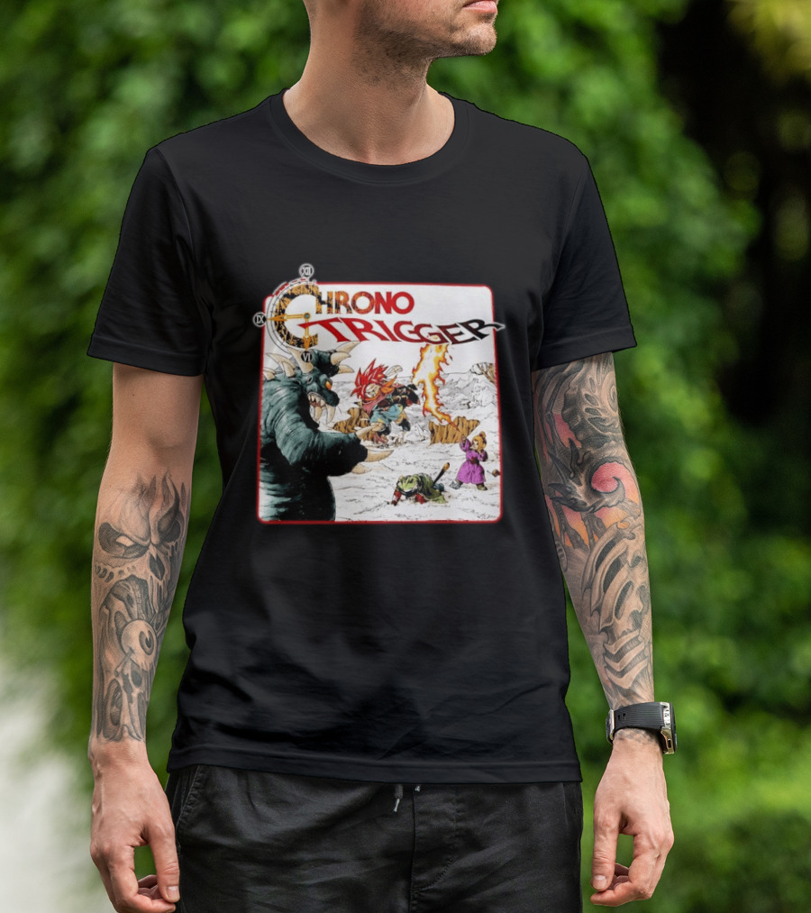 Chrono Trigger Iconic Gaming Adventure Characters And Battle Scene T-Shirt