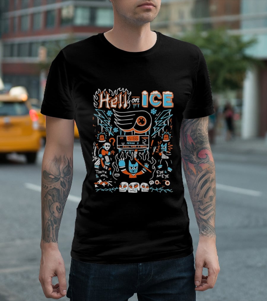 Hell On Ice Philadelphia Flyers 666 My Soul For A Goal Tooth Nail Eye 4 An Eye Period 3 T-Shirt