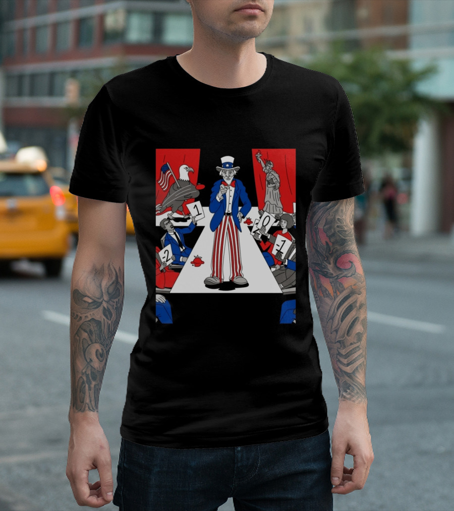 Uncle Sam Patriotic Symbol With Statue Of Liberty And American Eagle Political Commentary T-Shirt