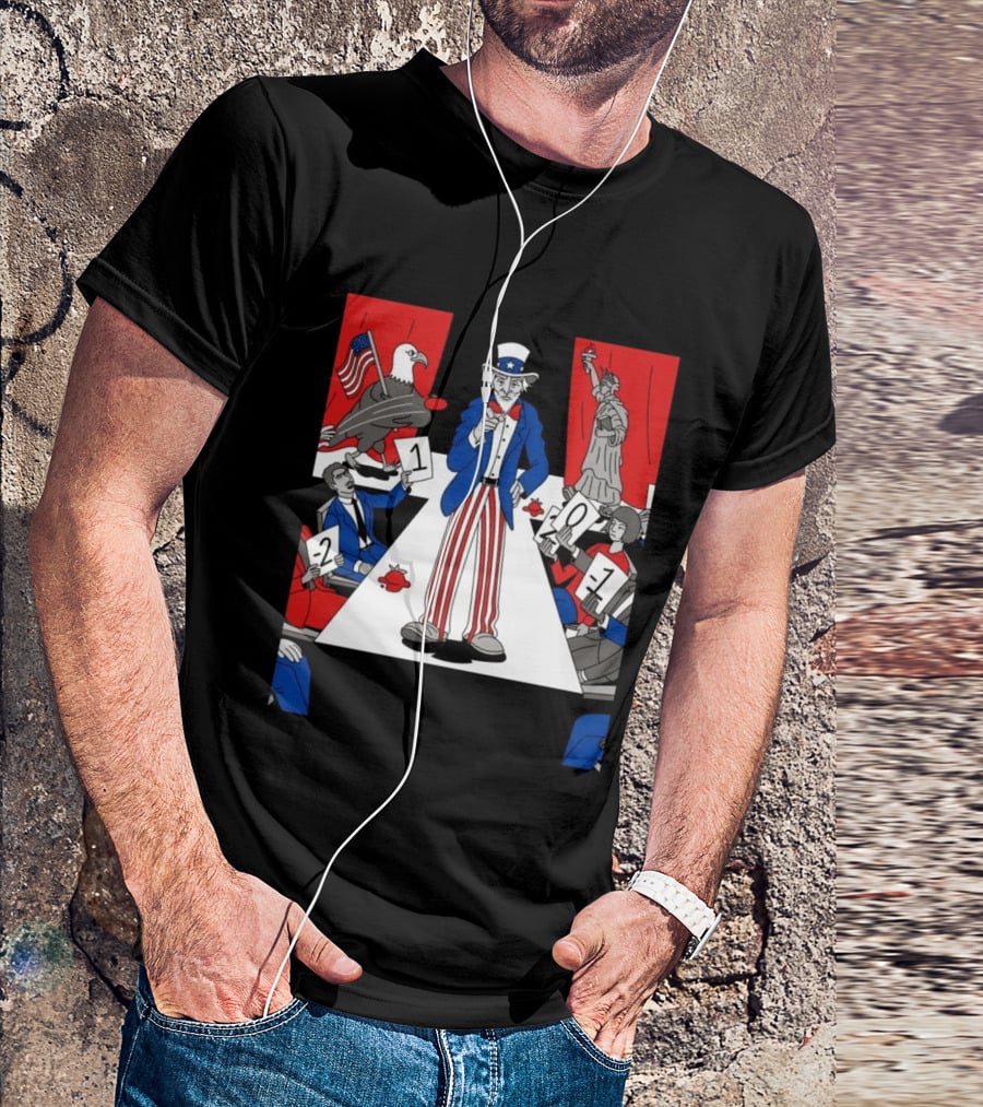 Uncle Sam Patriotic Symbol With Statue Of Liberty And American Eagle Political Commentary T-Shirt