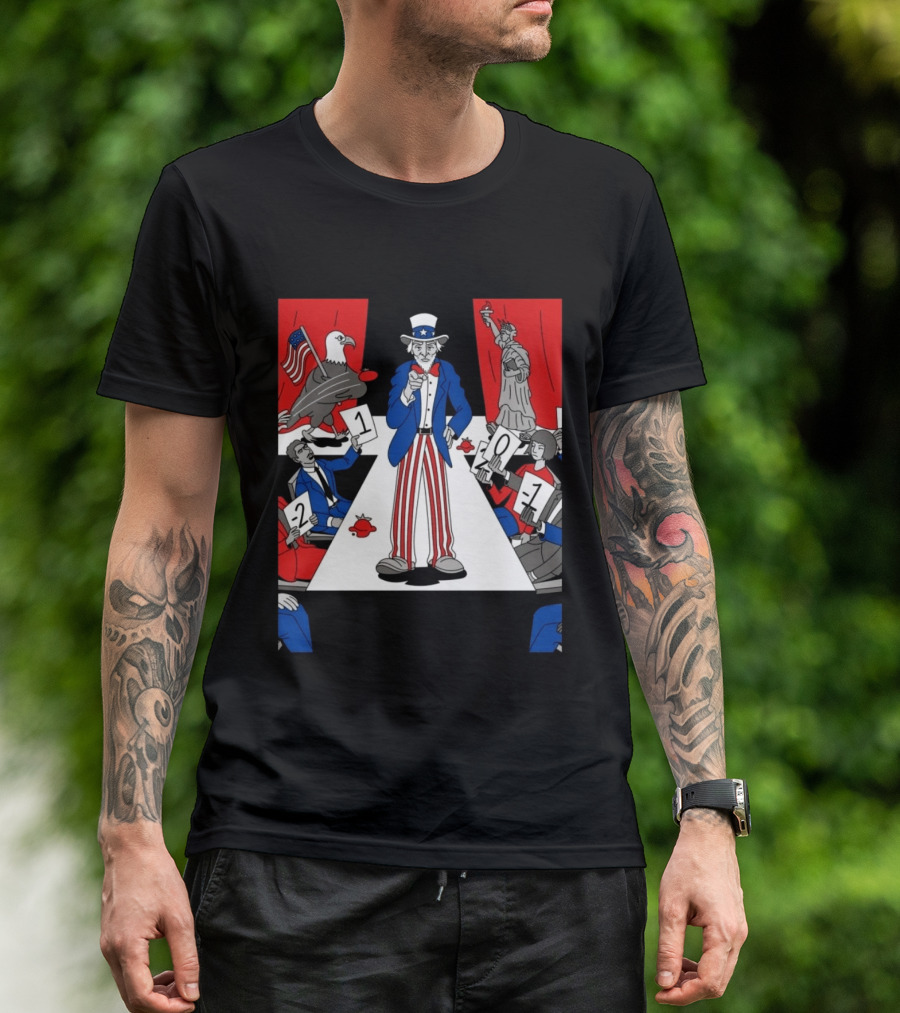 Uncle Sam Patriotic Symbol With Statue Of Liberty And American Eagle Political Commentary T-Shirt