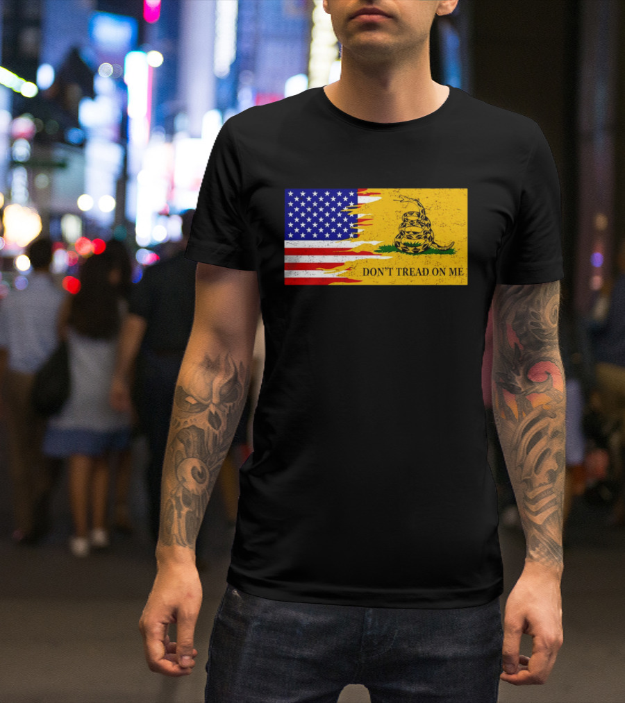 Don't Tread On Me American Flag Gadsden Snake T-Shirt