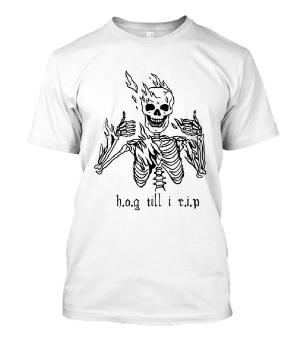 Hog Till I Rip Skeleton Flaming Skull Paint T-Shirt