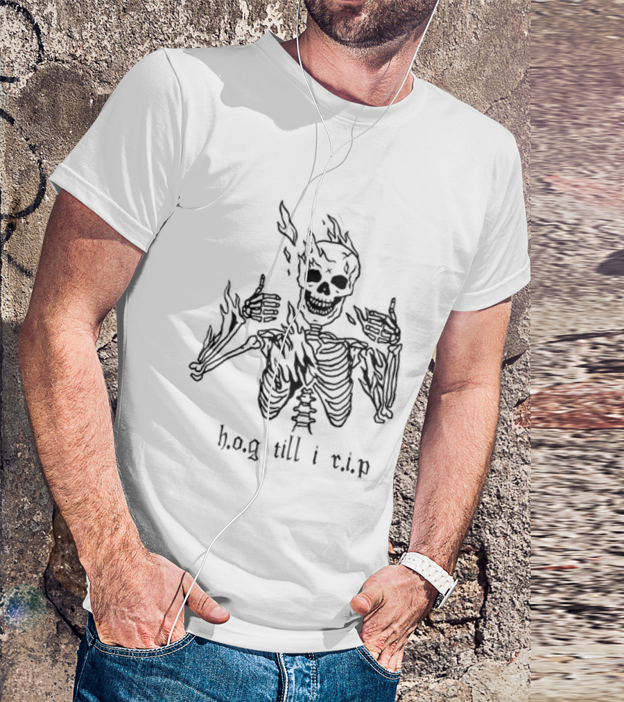 Hog Till I Rip Skeleton Flaming Skull Paint T-Shirt
