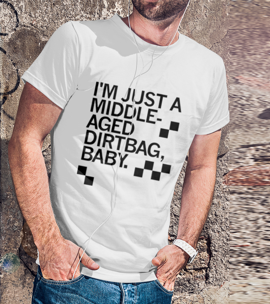 I'm Just A Middle Aged Dirtbag Baby Retro Checkerboard Blocks T-Shirt