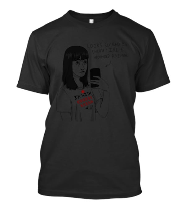 I'm With Cheesy Bread Humor Cartoon Looks Scared Or Uneasy Like A Wounded Animal T-Shirt
