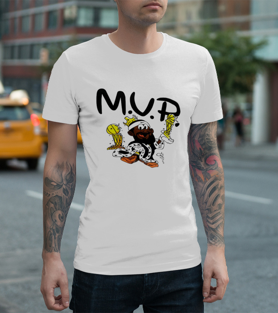 Lebron James MVP Cartoon With Trophy And Crown Lakers Basketball Bubble Boy T-Shirt