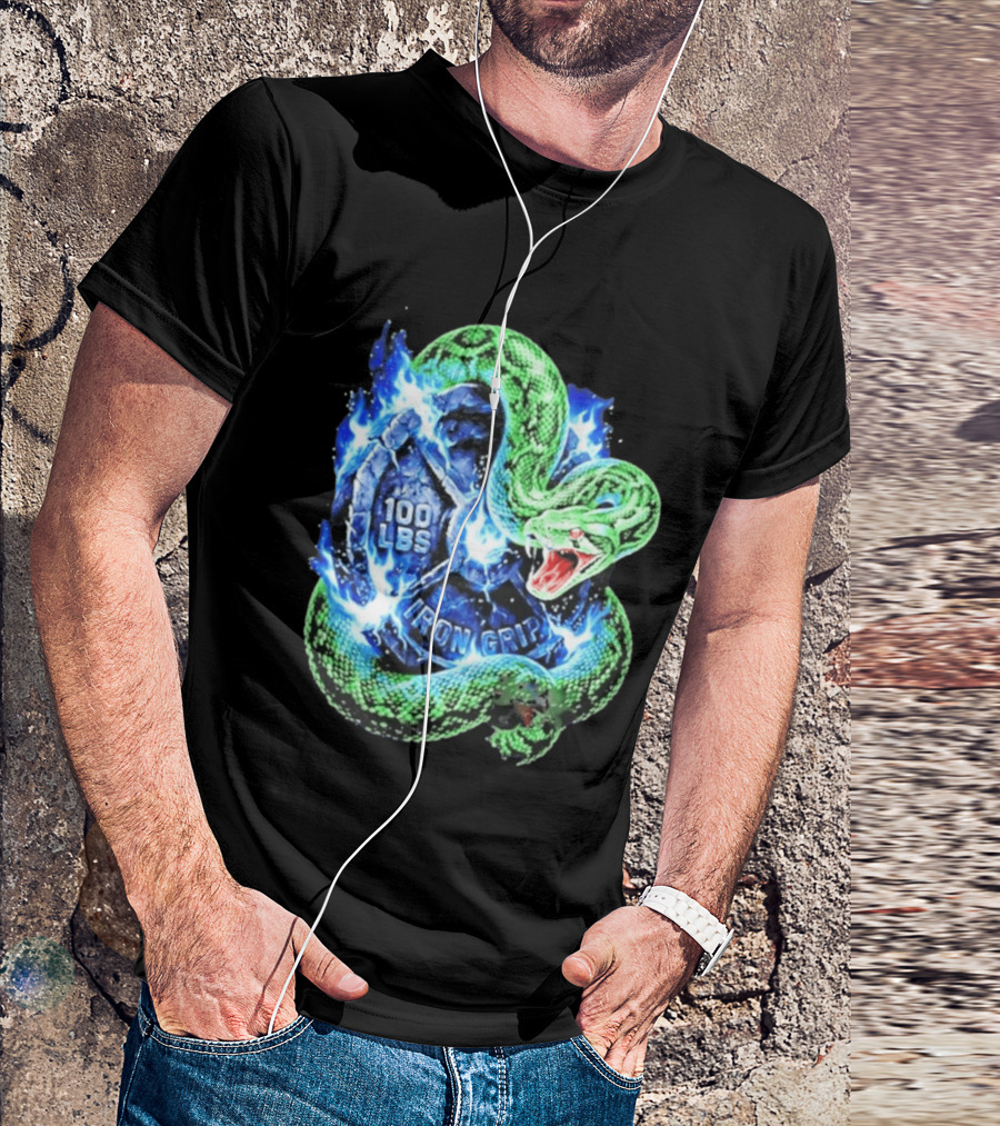 100 Lbs Iron Grip Snake With Lightning And Dumbbell T-Shirt