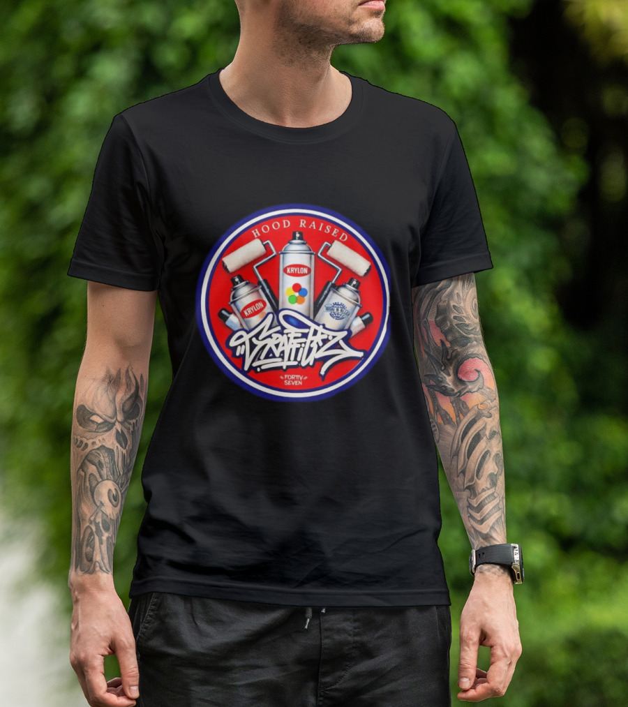 Hood Raised Krylon Graffiti Forty Seven High Bller Est 2017 T-Shirt