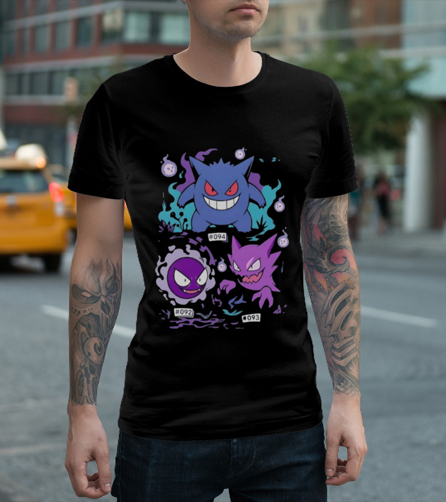 Gengar Haunter Gastly Pokemon Evolution Line 094 092 093 T-Shirt