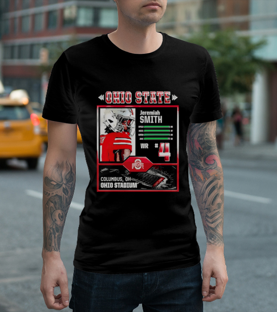 Ohio State Buckeyes Jeremiah Smith Columbus Football Ohio Stadium Number 4 T-Shirt