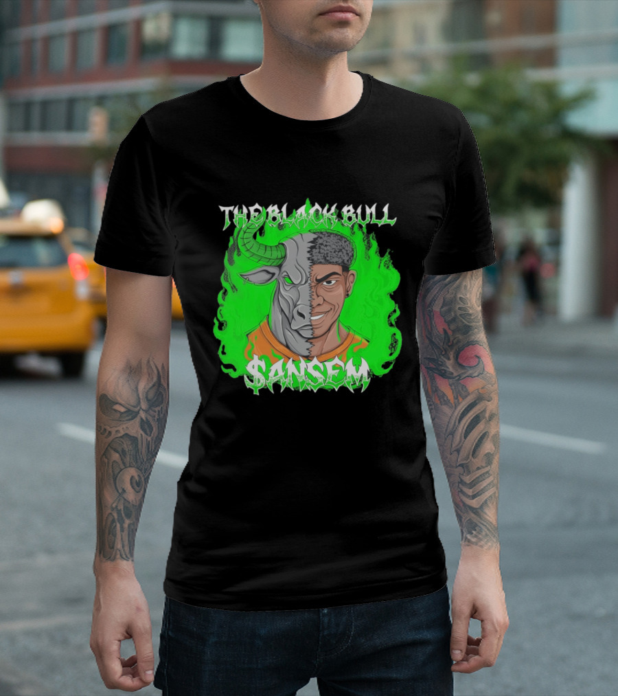 The Black Bull Sansem Half Man Half Bull Green Fire Fusion T-Shirt