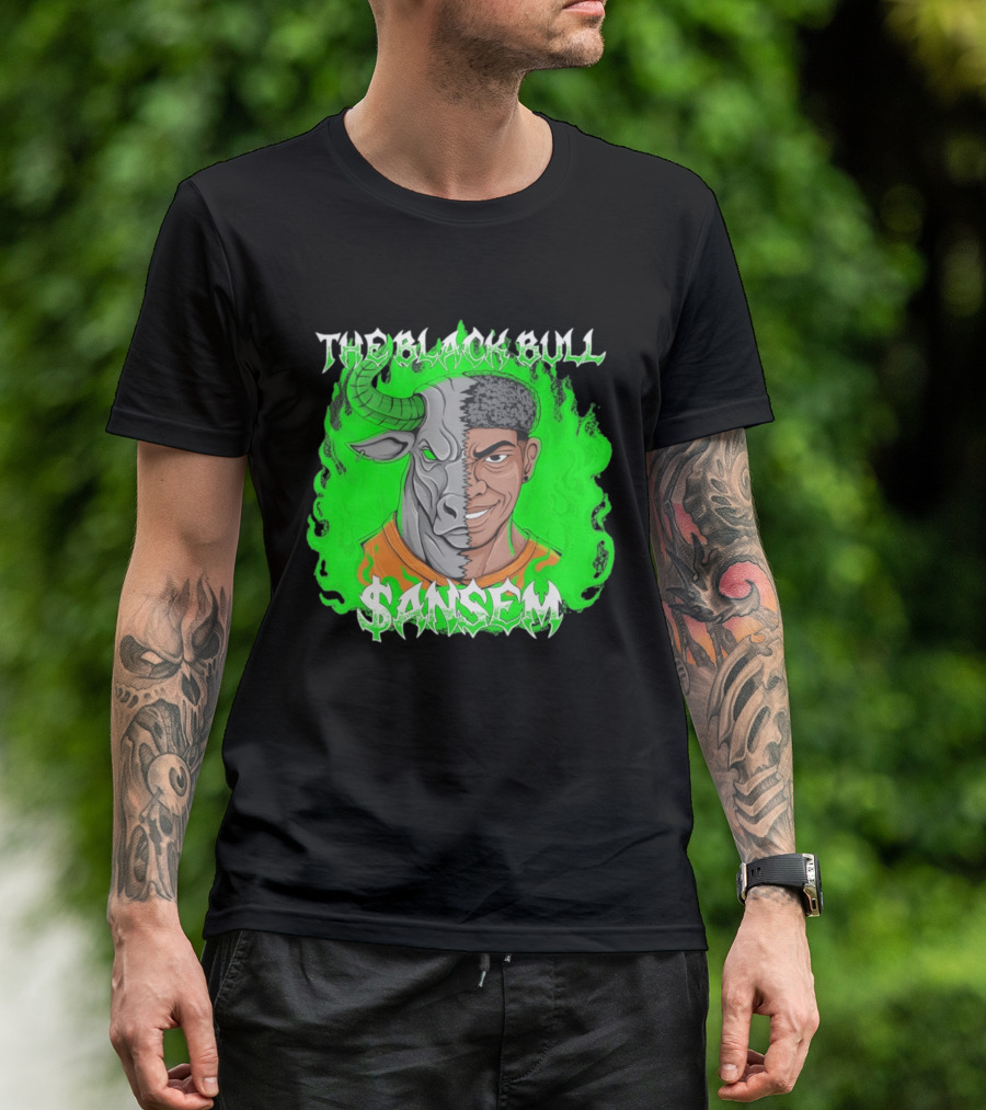 The Black Bull Sansem Half Man Half Bull Green Fire Fusion T-Shirt