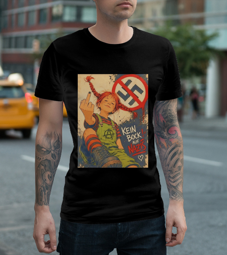 Pippi Longstocking Kein Bock Auf Nazis Middle Finger Anti Nazi Sign Anarchy T-Shirt