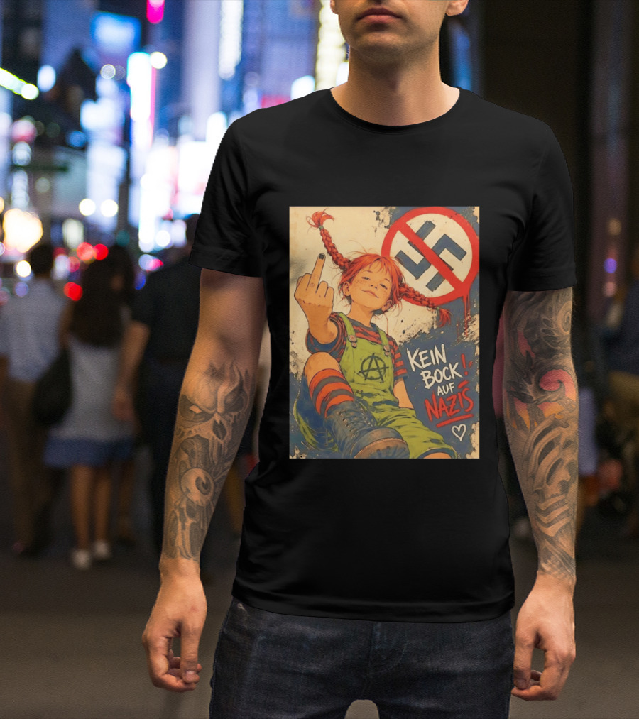 Pippi Longstocking Kein Bock Auf Nazis Middle Finger Anti Nazi Sign Anarchy T-Shirt