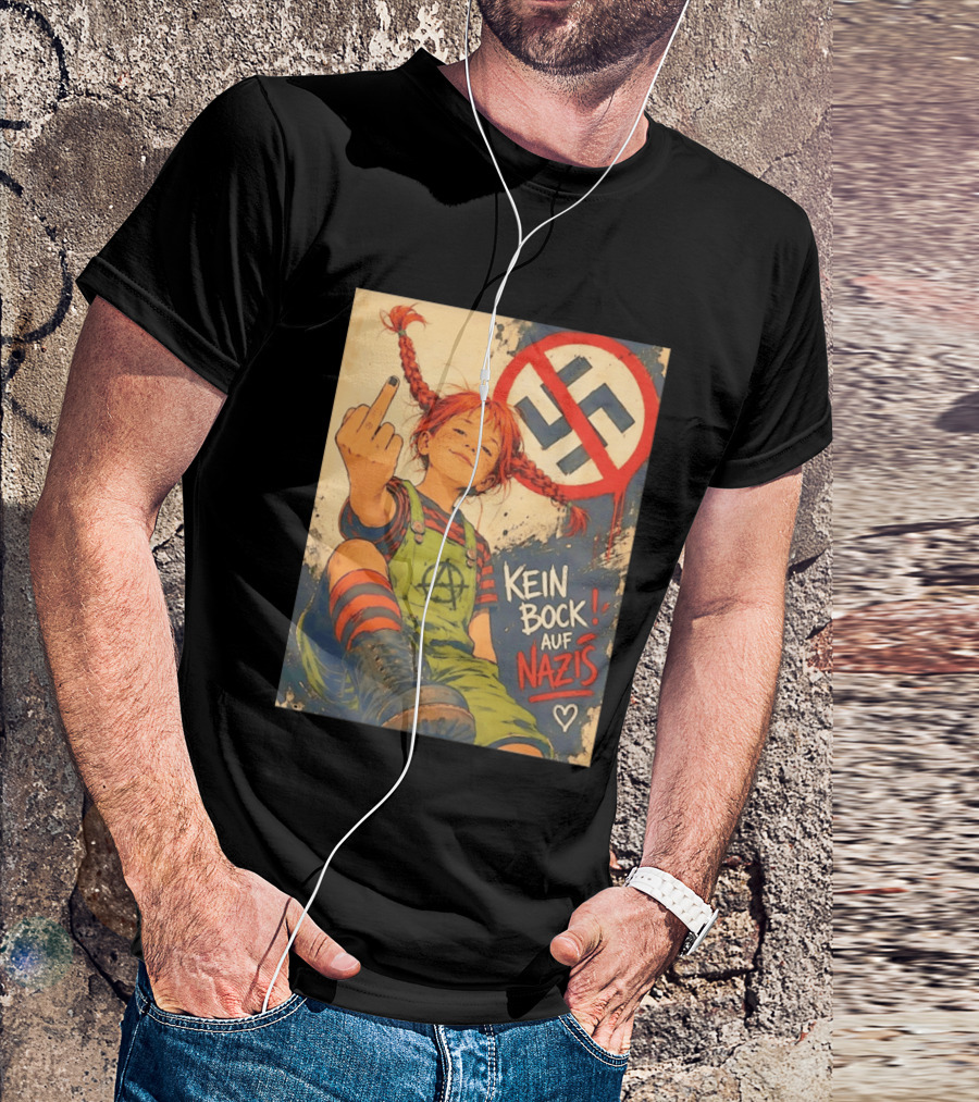 Pippi Longstocking Kein Bock Auf Nazis Middle Finger Anti Nazi Sign Anarchy T-Shirt