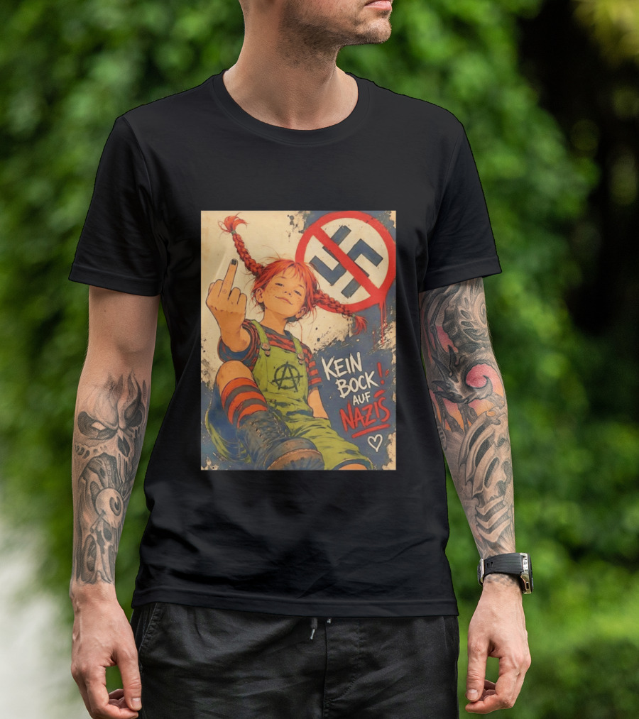 Pippi Longstocking Kein Bock Auf Nazis Middle Finger Anti Nazi Sign Anarchy T-Shirt