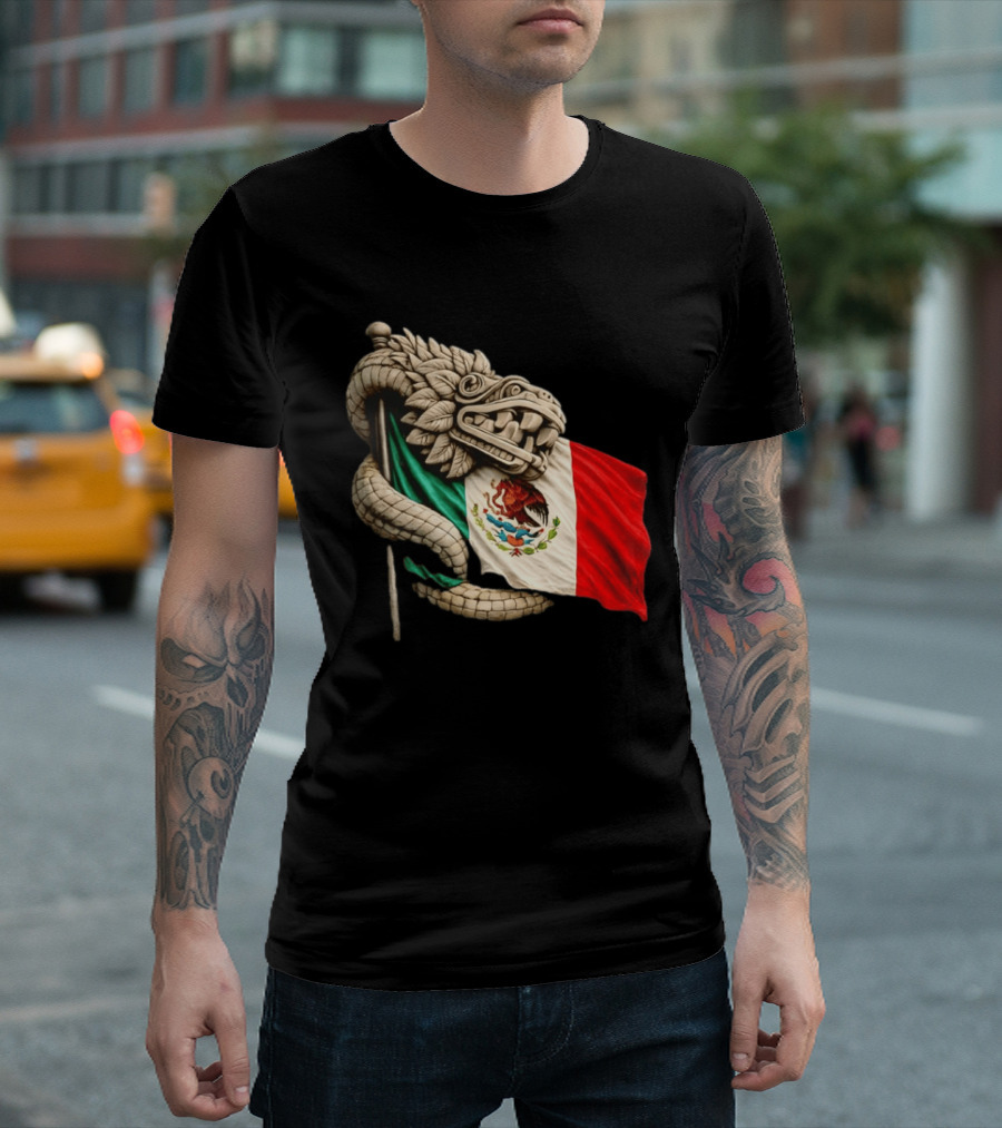 Quetzalcoatl Feathered Serpent Mexico Flag T-Shirt