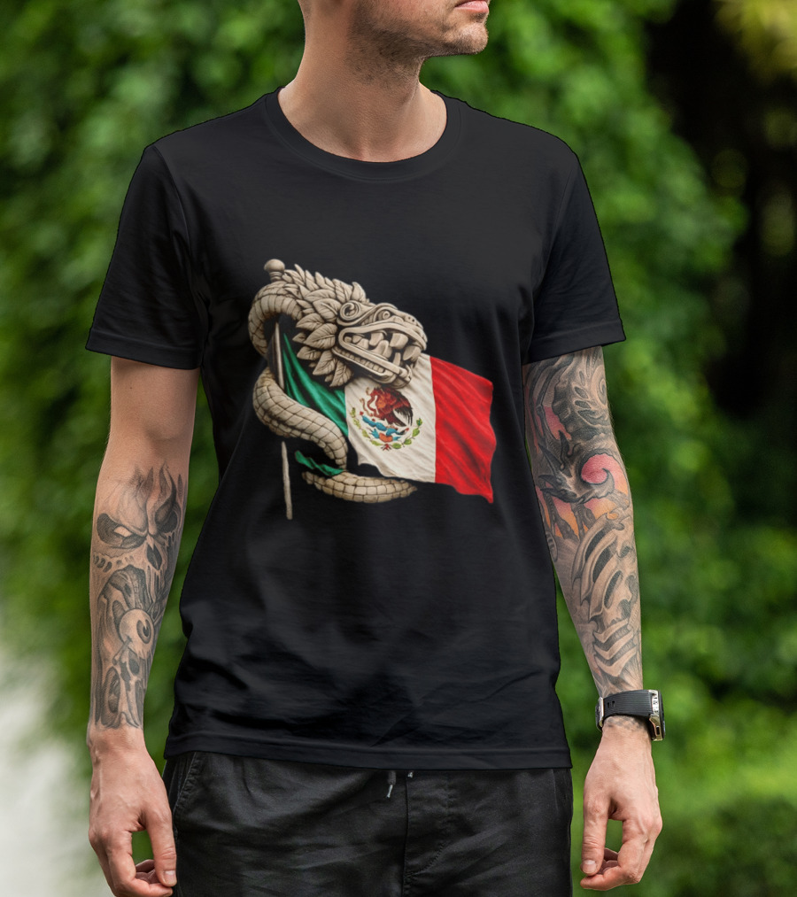 Quetzalcoatl Feathered Serpent Mexico Flag T-Shirt