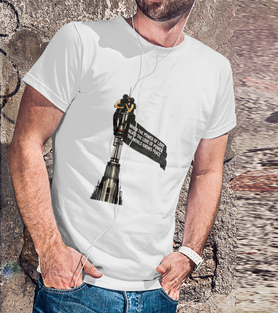 Angela Nikolau And Ivan Beerkus Love And Peace Flag On Empire State Building T-Shirt