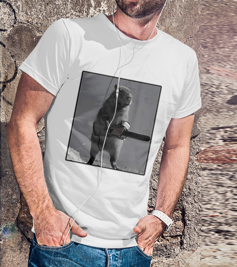 Capybara With Chainsaw Descent Into Madness Signs T-Shirt