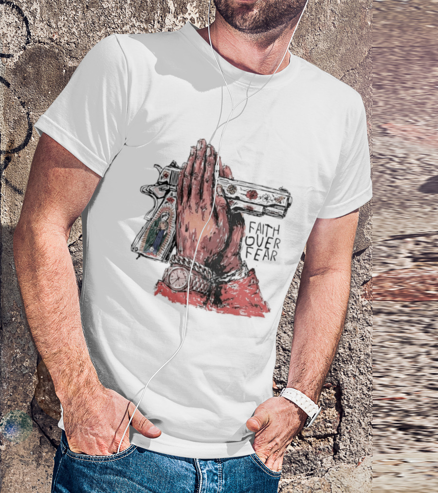 Our Lady Of Guadalupe Praying Hands Gun Faith Over Fear T-Shirt