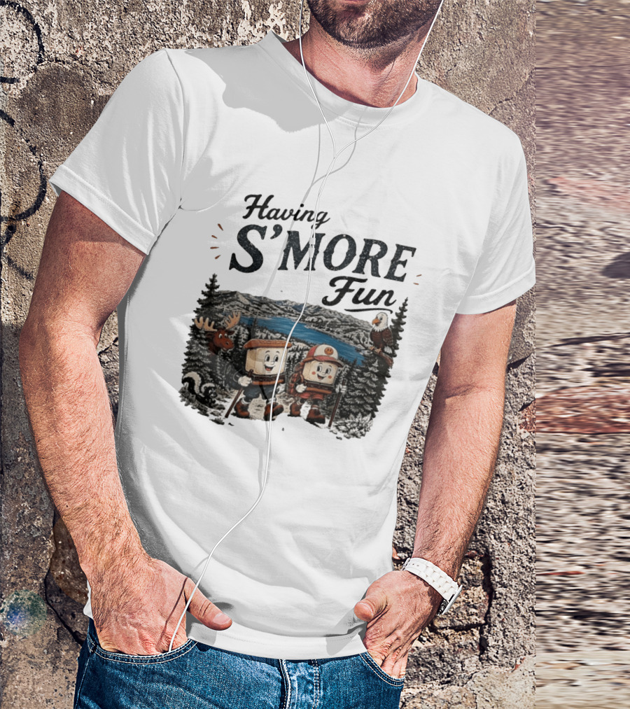 Having S'More Fun Camping Hiking At Bear Lake With Wildlife And Nature Scene T-Shirt