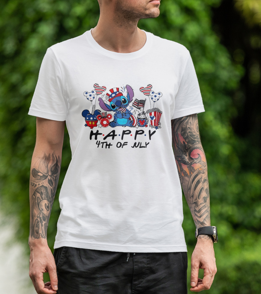 Lilo And Stitch Disney Happy 4th Of July Celebration USA Flags T-Shirt