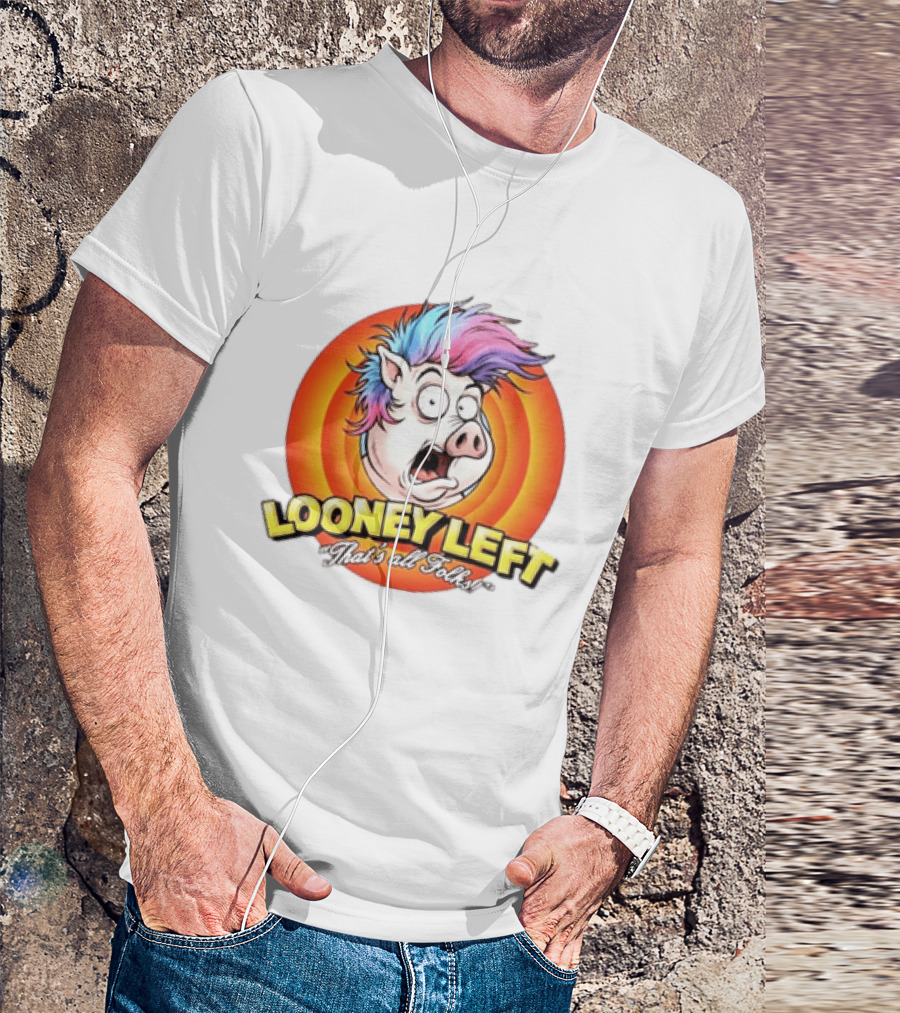 Looney Left That's All Folks Pig Psychedelic Hair Burst T-Shirt