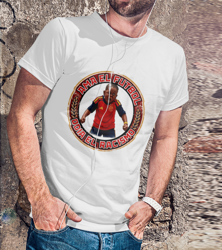 Ama El Futbol Odia El Racismo Niño Con Camiseta Roja Y Azul T-Shirt