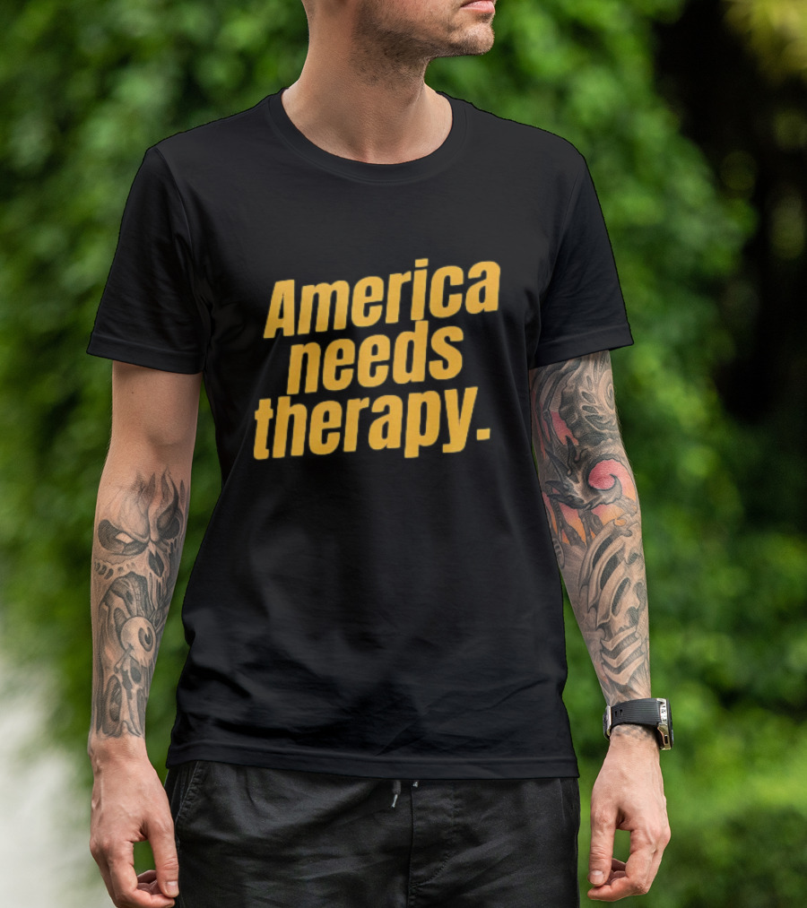 America Needs Therapy Brown Bold Yellow T-Shirt