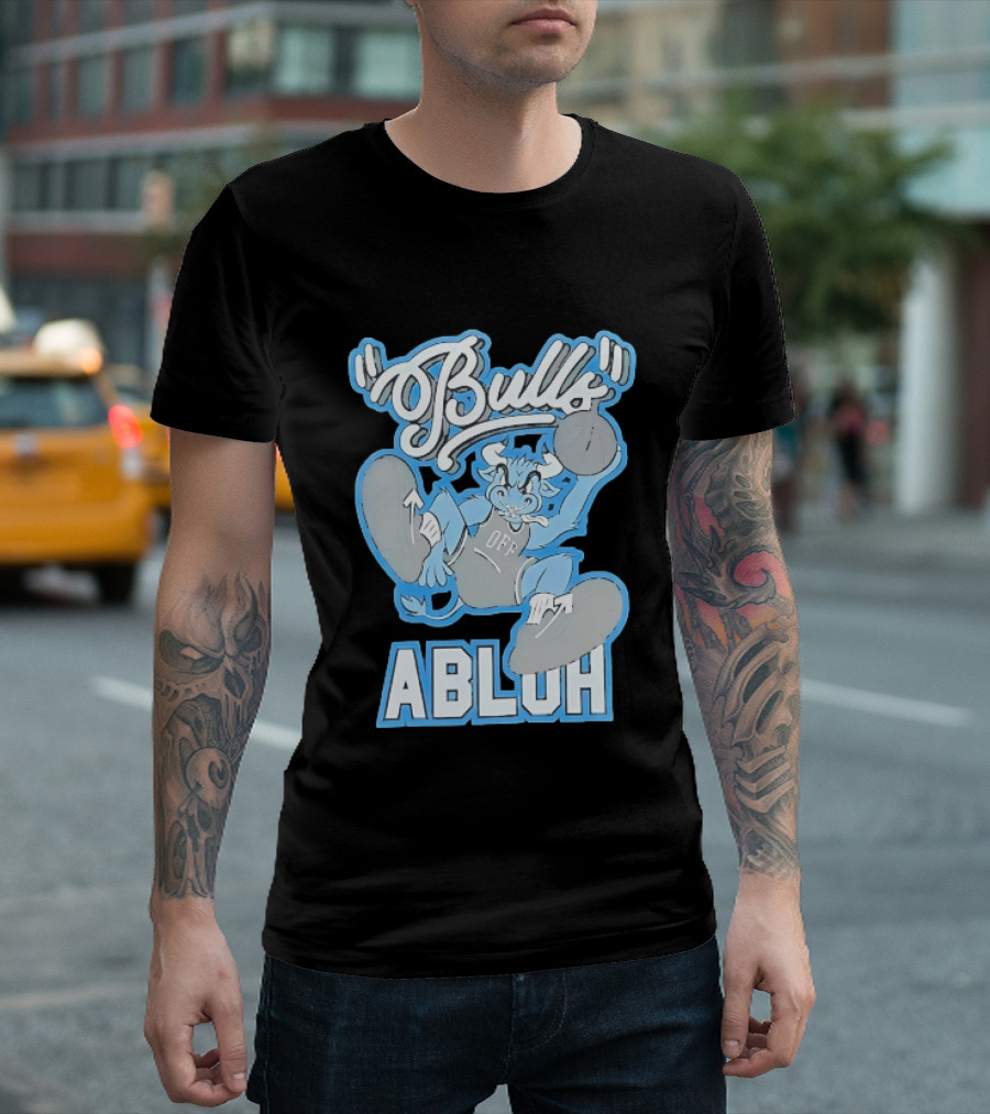 Bulls Abluh Off Blue Cartoon Basketball Character Jumping T-Shirt