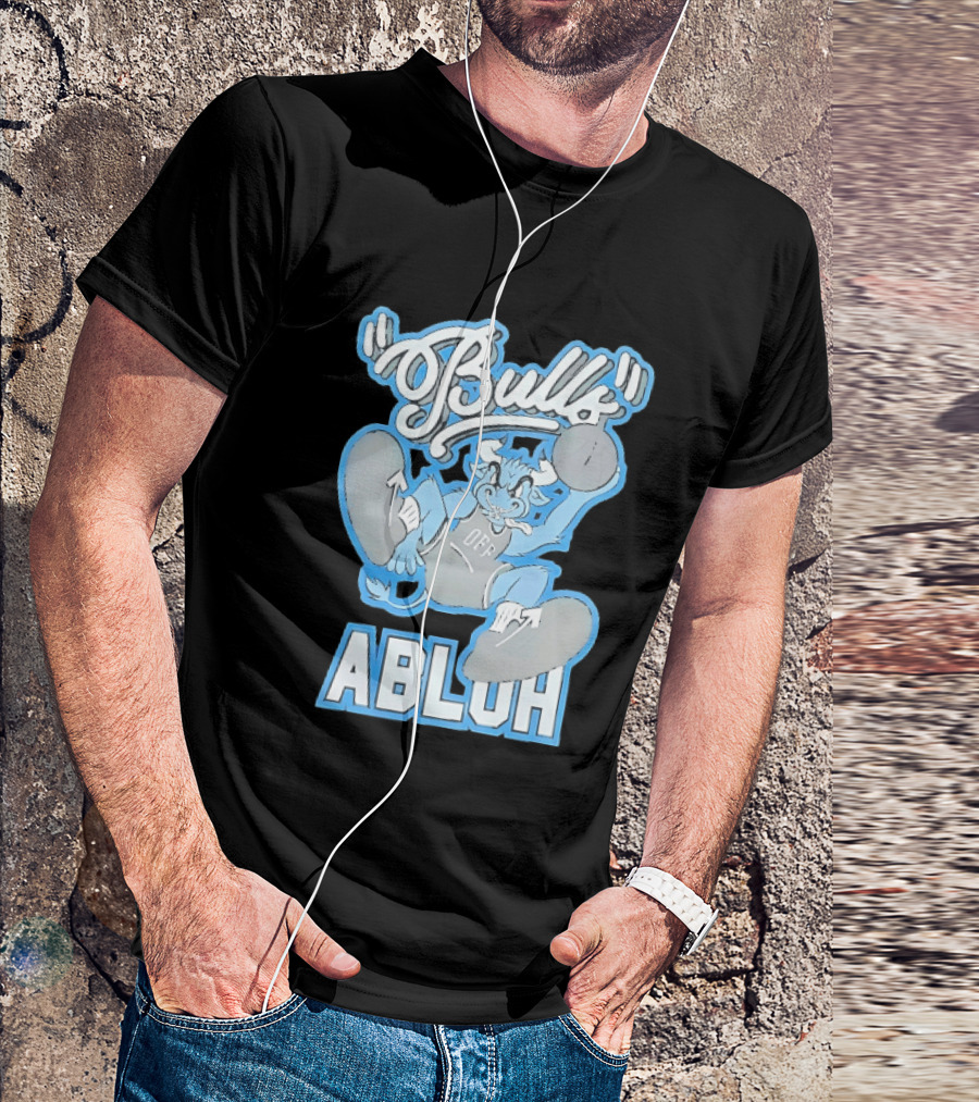 Bulls Abluh Off Blue Cartoon Basketball Character Jumping T-Shirt