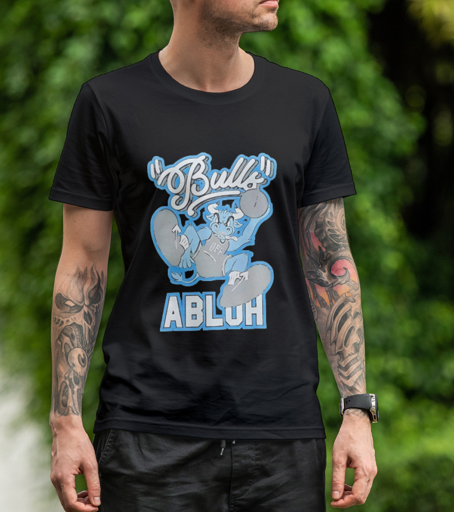 Bulls Abluh Off Blue Cartoon Basketball Character Jumping T-Shirt